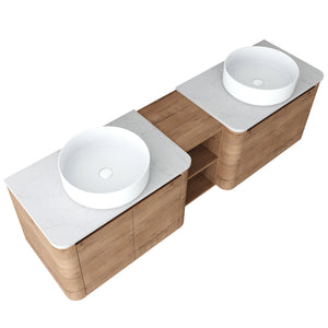 English Elm 72'' Wall-Mounted Bathroom Vanity With Ceramic Sink, Soft-Close Doors & Ample Storage Shelves W999S00416