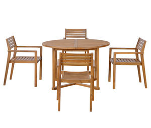 English Elm U_style Solid Acacia Wood Round Outdoor Dining Set Seats Four with Slatted Design Natural WY000475AAO