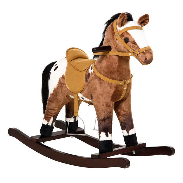 English Elm Qaba Plush Rocking Horse with Metal Frame Interactive Sounds for Kids Playroom W2225P200760