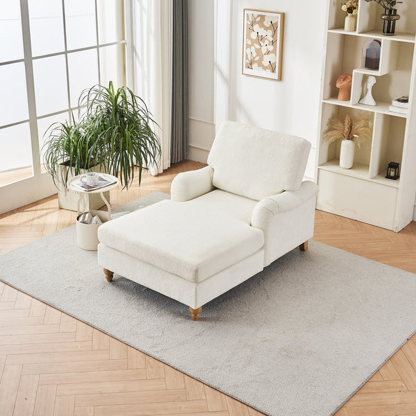 English Elm Modern Mid-Century Oversized Chaise Lounger Sofa Bed with Solid Wood Legs, Deep Seat Comfort Sleeper White W2363S00071