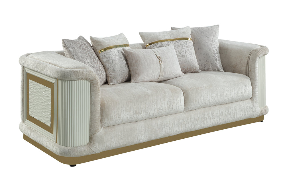 English Elm Bona Glam Chenille Sofa with Diamond Panels and Champagne Gold Floating Base B009P417485