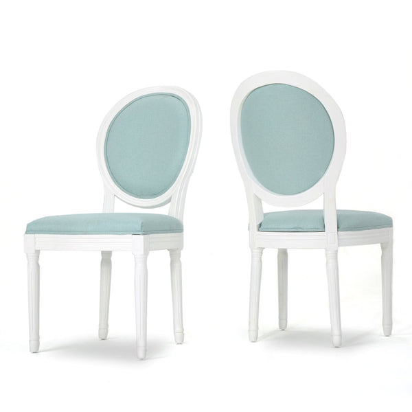 English Elm Christopher Knight Home® - Kd Dining Chair Set Of 2 - Elegant French Country Upholstered Chairs With Fluted Legs & Aqua Fabric 60352.00LBL