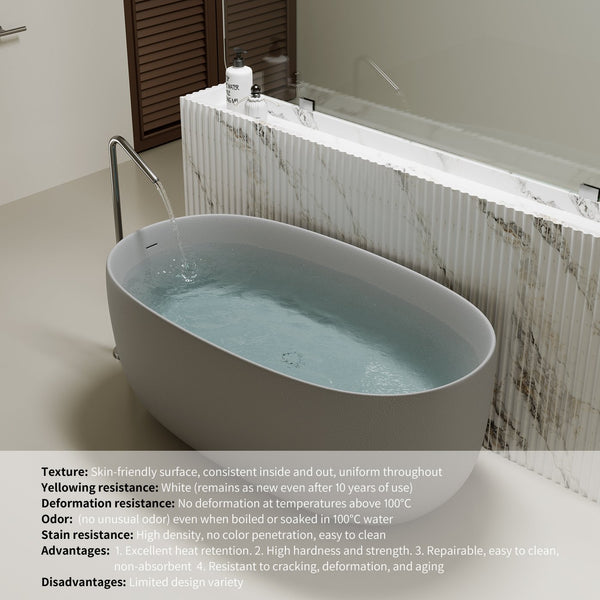 English Elm 47'' Stone Resin Freestanding Soaking Tub Sculptural Modern Bath with Drain Included W2753P478406