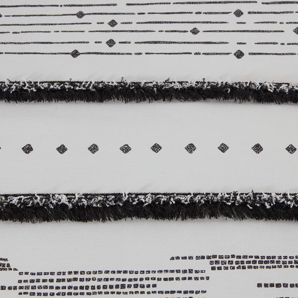 English Elm Full/Queen Cotton Printed Duvet Cover Set with Trims — 100% Percale, Tufted Boho Stripes, Hidden Closures B03596487