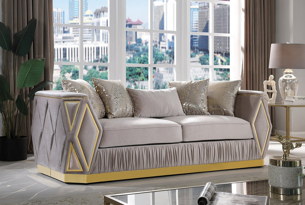 English Elm Cavalli Glam Diamond Upholstered Sofa with Gold Metallic Accents for Luxury Living Rooms Taupe+Gold B009P417491