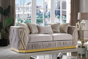 English Elm Cavalli Glam Three Piece Living Room Set Diamond Upholstery with Brushed Gold Metal Legs Taupe+Gold B009S02181