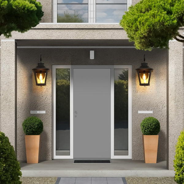 English Elm 21"(h) Matte Black Aluminum Scroll Outdoor Wall Sconce Clear Glass Lantern for Porch W2312P415981