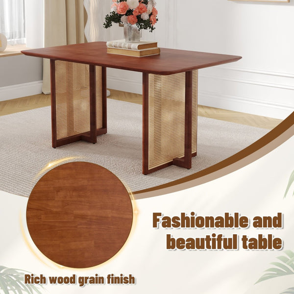 English Elm Table And Chair Set - Elegant Walnut Solid Wood Dining Table With 4 Comfort Tech-Fabric Chairs W1151S04065-GIGA