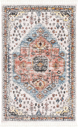 Unique Loom Aramis Victor Machine Made Tribal Rug Gray, Black/Ivory/Rust Red/Terracotta/Light Blue 6' 1" x 9' 0"