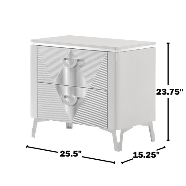 English Elm 2-drawer White Gloss Nightstand with Usb Charging Ports and Geometric Drawer Fronts B016P453628