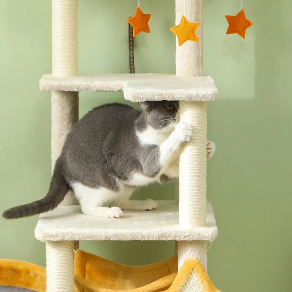 English Elm Large Floral Cat Tree 74 Inch Teddy Fleece Multi Level Tower with Sisal Scratching Posts T3971P413038
