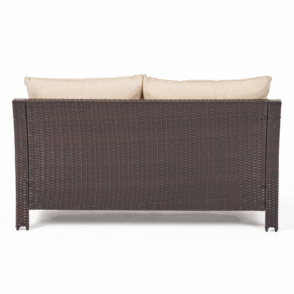 English Elm Christopher Knight Home® - ANTIBES RATTAN LOVESEAT SET WITH SIDE TABLE – Weatherproof PE Wicker, Iron Frame, Compact Patio Seating Brown 57088.00SET