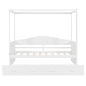English Elm Twin Canopy Daybed with Pull Out Trundle Pinewood Frame for Kids or Guest Rooms N708P373423K