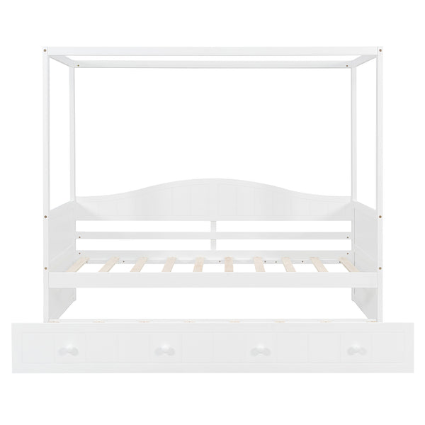 English Elm Twin Canopy Daybed with Pull Out Trundle Pinewood Frame for Kids or Guest Rooms N708P373423K