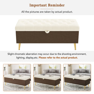 English Elm Modern Boucle Tufted Storage Ottoman Bench with Gold Legs for Bedroom or Entryway Beige N719P305620A