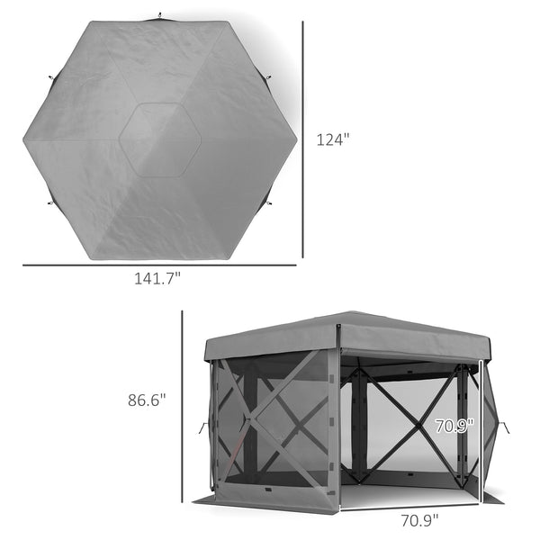 English Elm Tent Hexagonal Pop up Gazebo Oxford Canopy with Mesh Walls Seats up to 12 Outdoors T3971P426949