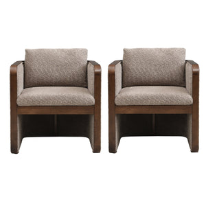English Elm 25.25" Boucle Upholstered Accent Dining Chairs Mid-century Rubberwood Frame Set of 2 Taupe,Walnut N771P392217S