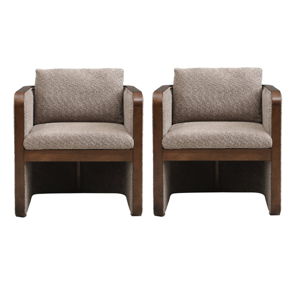 English Elm 25.25" Boucle Upholstered Accent Dining Chairs Mid-century Rubberwood Frame Set of 2 Taupe,Walnut N771P392217S