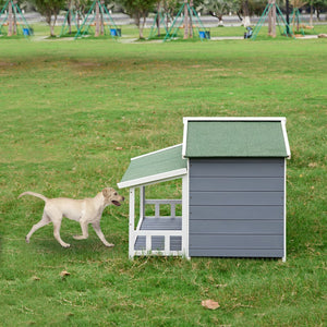 English Elm Dog House, Waterproof Dog Cage Kennel, Wooden Outdoor and Indoor Dog House, Log Cabin Style With Porch,Elevated Floor, 2 Doors, Pine Wood Blue+Green