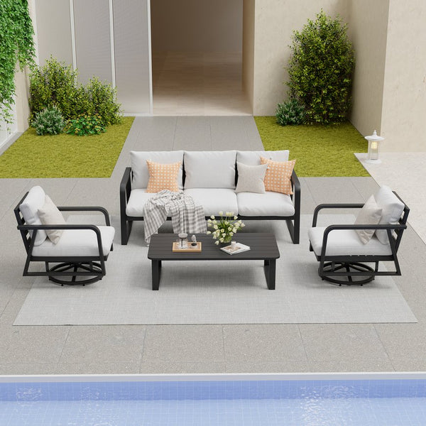 English Elm Fr Outdoor Aluminum Patio Set with Swivel Rockers Sofa and Coffee Table W5382S00020