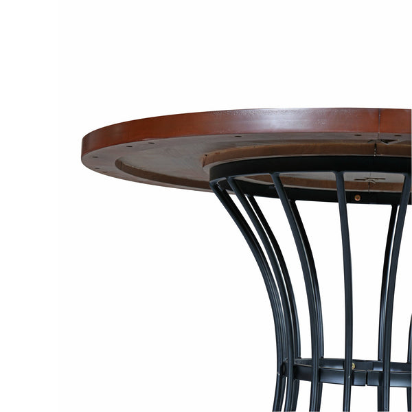 English Elm Oak 42" Round Dining Table with Oak Veneer Top, Matte Black Iron Pedestal, Rustic-Modern Compact Charm N842P319125D