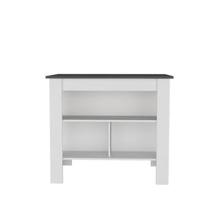 English Elm Gray Kitchen Island with Open Shelves and Gray-White Finish — Stylish Storage, Organized Counterspace for Modern Kitchens B062P252195