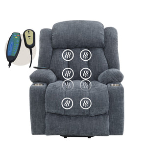 English Elm Omarion Blue Chenille Power Recliner with Lift, Heated Massage, USB, Cup Holders & Space-Saving Design B2726P245482