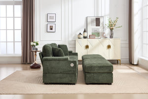 English Elm combination Modular Corduroy Sectional with Usb Charging Deep Foam Seats Green W2120S00013