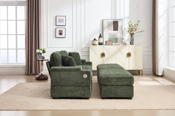 English Elm combination Modular Corduroy Sectional with Usb Charging Deep Foam Seats Green W2120S00013