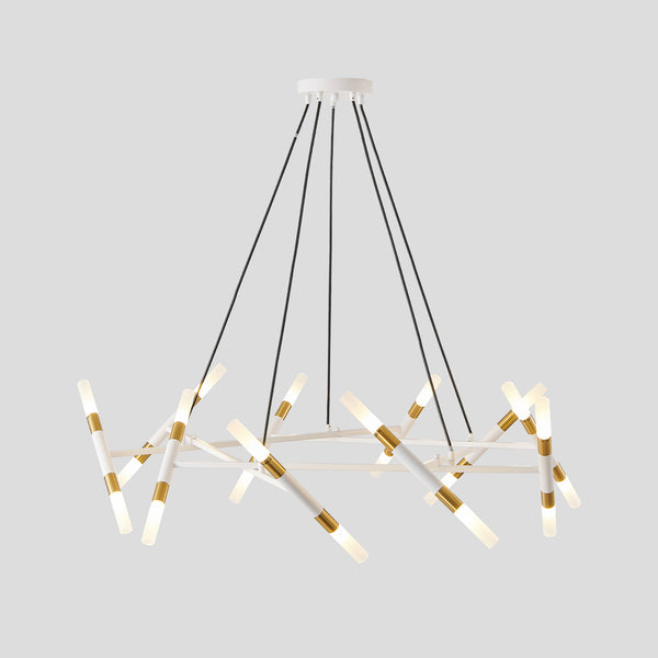 English Elm 41" White & Golden Modern Chandelier Light Fixture, 20-G9 Frosted Tubes Branch Design, Adjustable Pendant for Dining Room W1340P233170