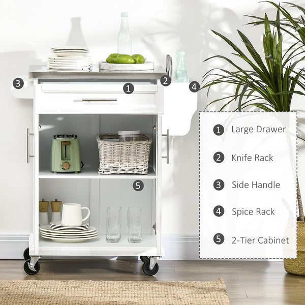 English Elm Homcom Rolling Kitchen Island With Stainless Steel Top, Drawer & Towel Rack – Perfect For Small Spaces! W2225P200710