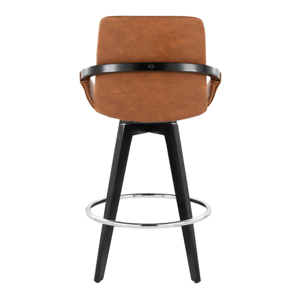 English Elm Fixed-height Swivel Counter Stools with Faux Leather Seats and Chrome Footrest Set of 2 B202S01807