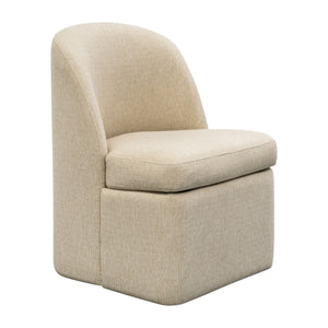 English Elm Dining Chair Upholstered in Textured Taupe Fabric with Casters and Tailored Piping B035P408394