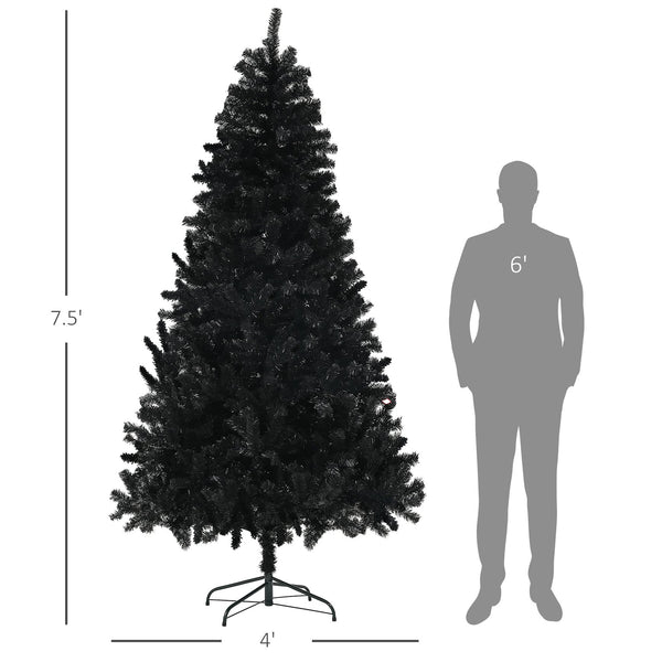 English Elm Homcom 7.5Ft Tall Black Artificial Christmas Tree With 1346 Branch Tips, Easy Setup & Sturdy Base W2225P229283