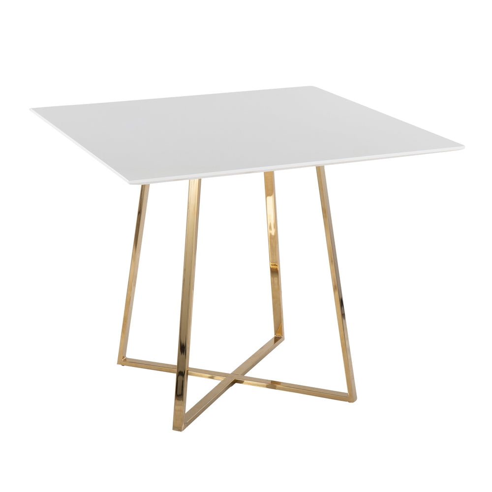 English Elm Cosmo Square Dining Table: Stylish White Wood Top & Gold Metal Base For Modern Glam Spaces B202S01112
