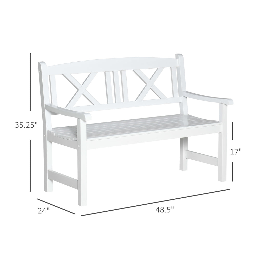 English Elm Nordic Solid Poplar Wood Outdoor Bench with X Back Slatted Seat for Two Adults T3971P444757