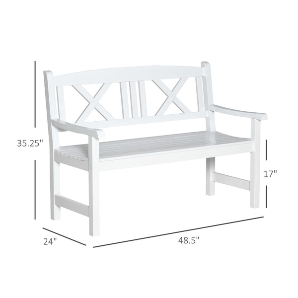 English Elm Nordic Solid Poplar Wood Outdoor Bench with X Back Slatted Seat for Two Adults T3971P444757