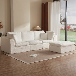 English Elm 110" Cloud Sectional Sofa Modular L-Shape with Ottoman, Chenille Fabric, Deep Seats, 7 Pillows Included White W1359S00017