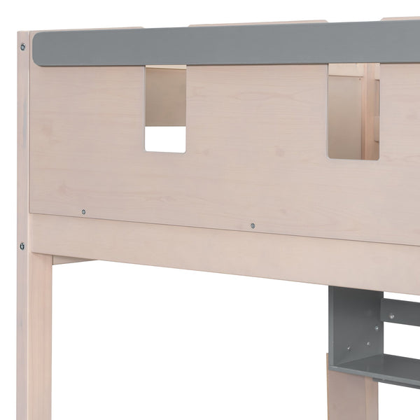 English Elm Twin Castle Bunk Bed with Led Lighting Built-in Shelf and Storage Drawers for Kids Gray LT000158AAE