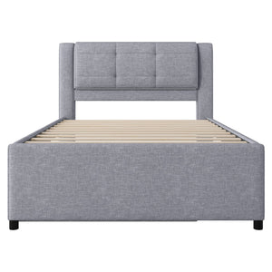 English Elm Full Size Upholstered Platform Bed With Versatile Trundle - Modern Gray Design For Comfort & Style DL001678AAE