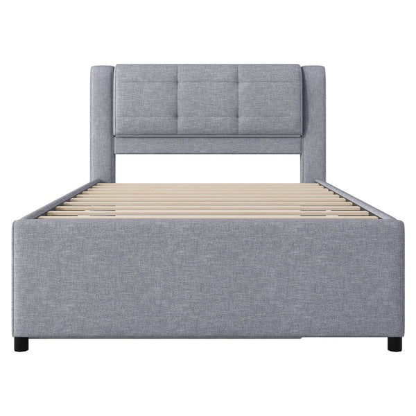 English Elm Full Size Upholstered Platform Bed With Versatile Trundle - Modern Gray Design For Comfort & Style DL001678AAE