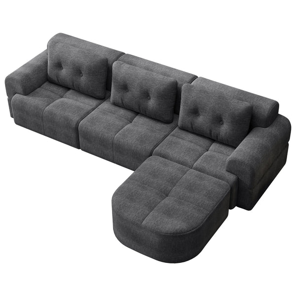 English Elm Modular Sectional Sofa with Chaise Full Foam Build Woven Fabric for Living Room Dark Grey W2379S00007