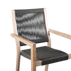 English Elm Madsen Eucalyptus Wood Dining Chairs Set of 2 — Tall Back Charcoal Rope, Gray Teak Finish, UV-Resistant Comfort B2736P354402