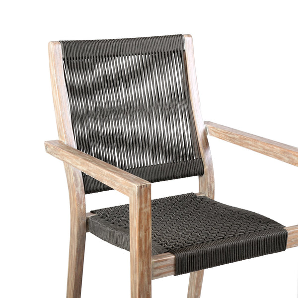 English Elm Madsen Eucalyptus Wood Dining Chairs Set of 2 — Tall Back Charcoal Rope, Gray Teak Finish, UV-Resistant Comfort B2736P354402