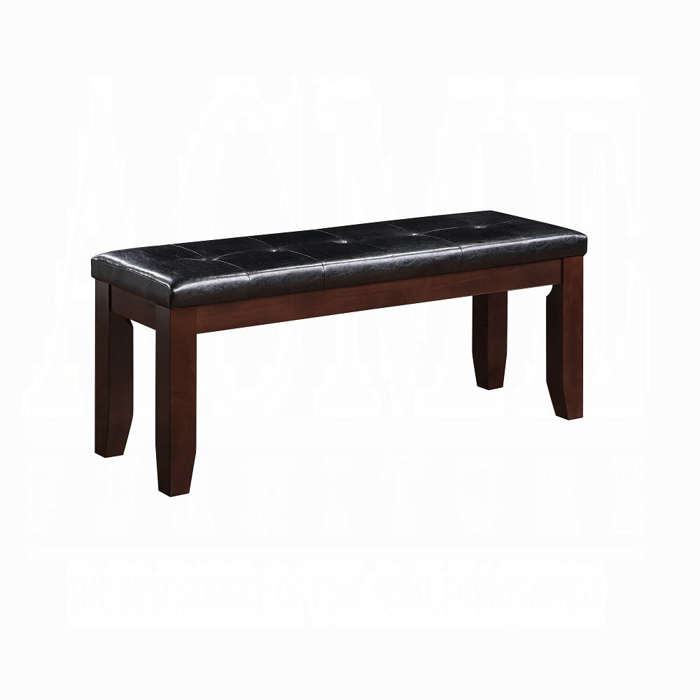 English Elm Cherry 48" Upholstered Dining Bench in Cherry Finish - Black PU Tufted Cushion, Sturdy Wood Frame, 48x16x20" B2741P332224