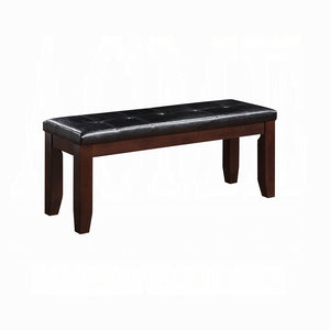 English Elm Cherry 48" Upholstered Dining Bench in Cherry Finish - Black PU Tufted Cushion, Sturdy Wood Frame, 48x16x20" B2741P332224