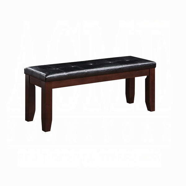 English Elm Cherry 48" Upholstered Dining Bench in Cherry Finish - Black PU Tufted Cushion, Sturdy Wood Frame, 48x16x20" B2741P332224