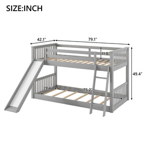 English Elm Twin Twin Bunk Bed with Convertible Slide & Reversible Ladder, Space-Saving Pine Frame for Kids Rooms Gray GX000213AAE-1