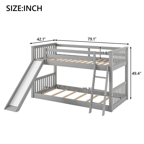 English Elm Twin Twin Bunk Bed with Convertible Slide & Reversible Ladder, Space-Saving Pine Frame for Kids Rooms Gray GX000213AAE-1