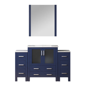 English Elm Navy Blue Single Bath Vanity 54" W with Side Cabinets, Soft-Close Drawers, White Ceramic Top, Mirror B2731S00965